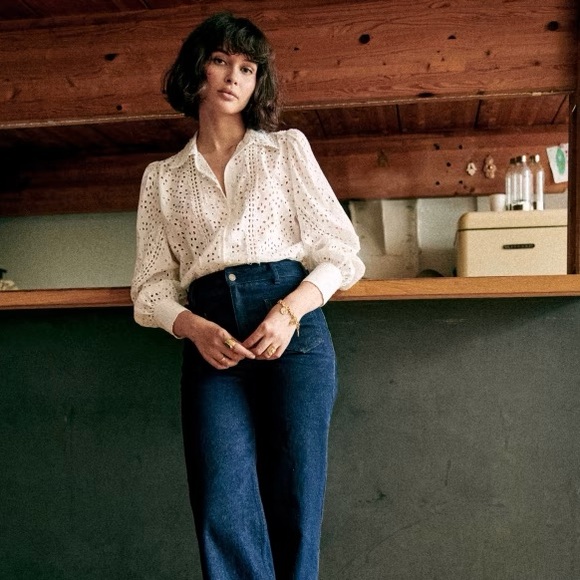 Sezane Cara Shirt | white eyelet 100% cotton | size 34 (size 2) | like new - Picture 6 of 6